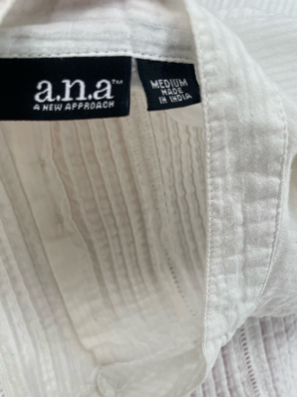 A.n.A. White Lightweight 100% Cotton Striped Button Down Pin-tuck Casual Blouse - Picture 15 of 16